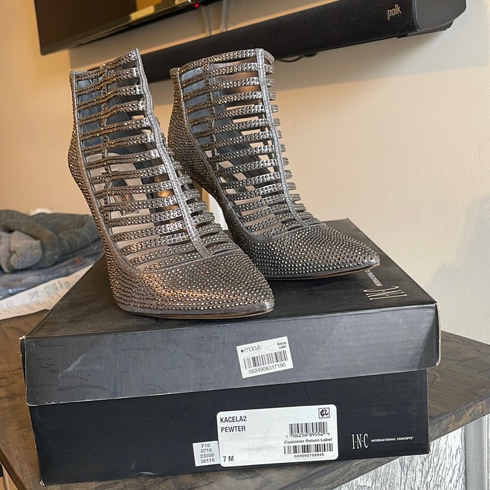 Sparkly high heeled booties